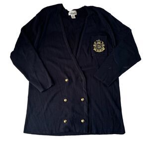 Pappagallo Navy Blue Cardigan Embroidered Chest Pocket Size XL